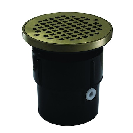 Jones Stephens 3inX4in ABS Pipe Fit Drain Base with 3-1/2in Plastic Spud and 5in Nickel Bronze Strainer with Ring D53439